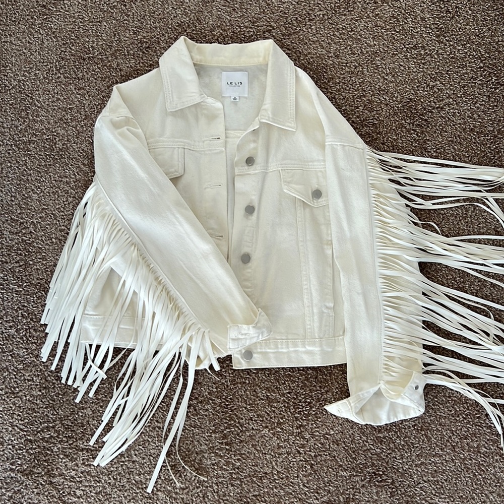 White Fringe Jean Jacket